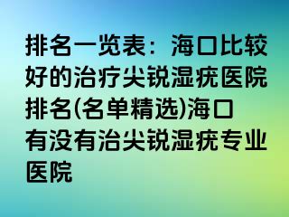 排名一览表：海口比较好的治疗尖锐湿疣医院排名(名单精选)海口有没有治尖锐湿疣专业医院