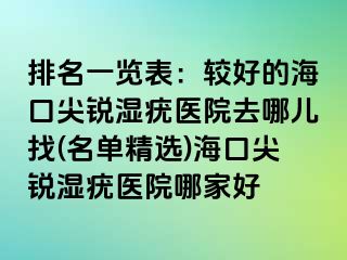 排名一览表：较好的海口尖锐湿疣医院去哪儿找(名单精选)海口尖锐湿疣医院哪家好